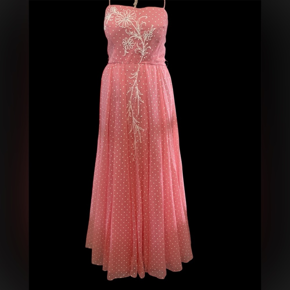 NOS Vintage Embroidered polka dot Prom Dress